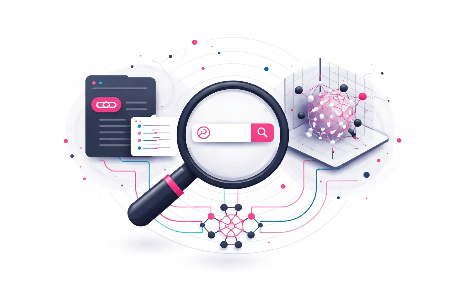 Abstrakte Visualisierung von Hybrid Search mit Keyword-Suche und semantischer Vector-Suche in einem gemeinsamen Retrieval-System