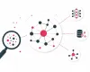 Abstrakte Netzwerkstruktur mit verbundenen Knoten, symbolisiert Co-Occurrence und semantische Beziehungen in Suchsystemen