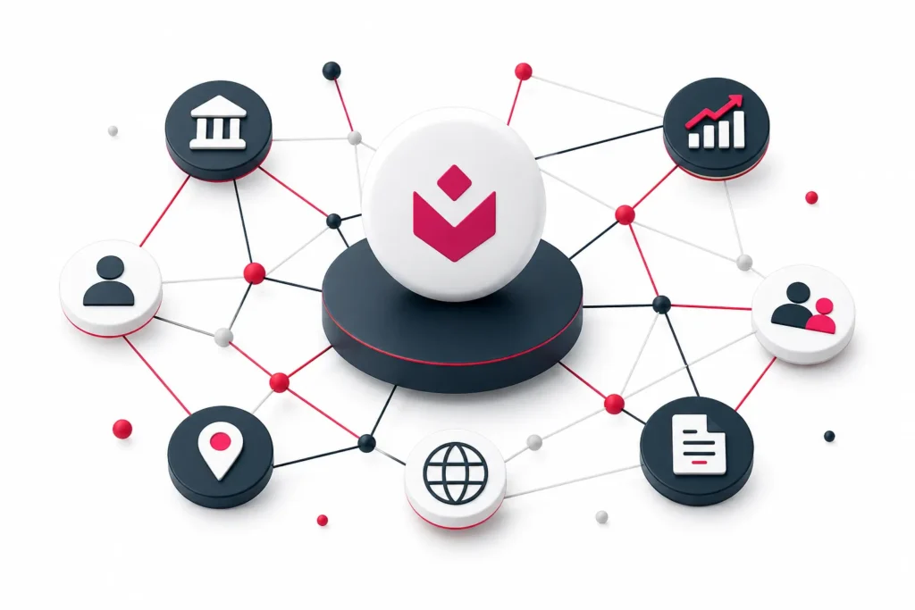 Abstrakte Darstellung von Entity Grounding mit zentraler Entität und vernetzten Knoten