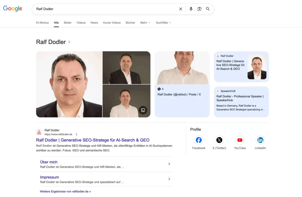 Google Knowledge Panel für Ralf Dodler in den Google-Suchergebnissen