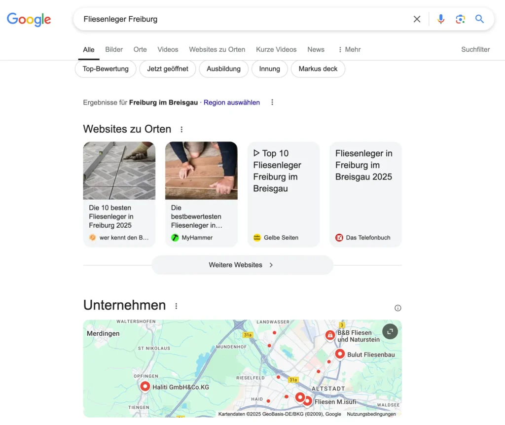 Google SERP Fliesenleger Freiburg