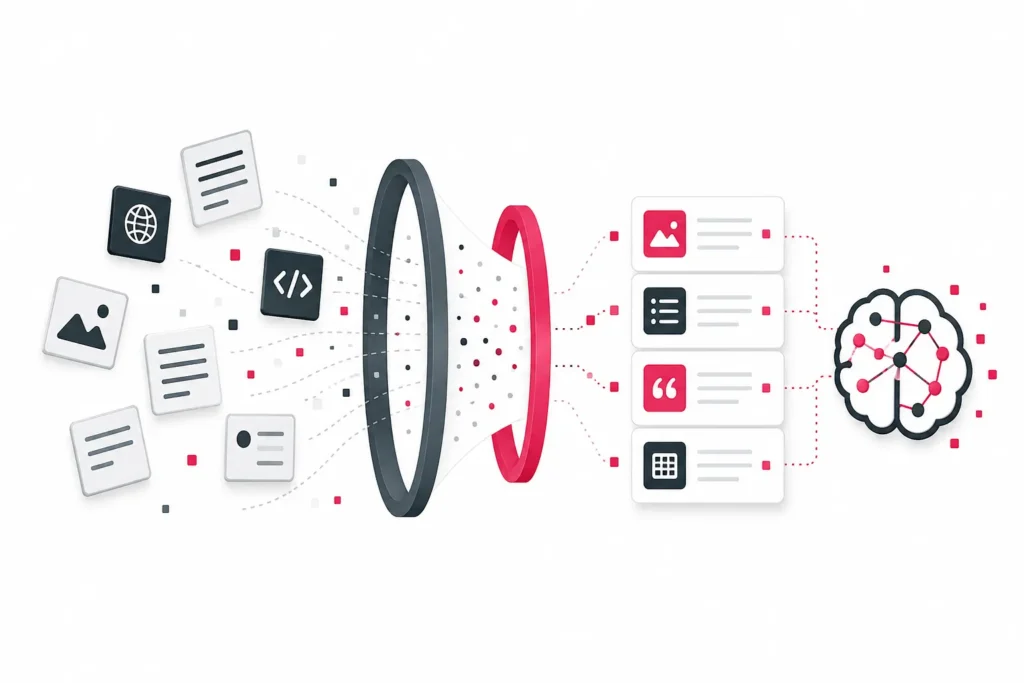 Visualisierung von Retrieval Activation: Inhalte werden strukturiert gefiltert und für AI-Search-Systeme extrahierbar gemacht