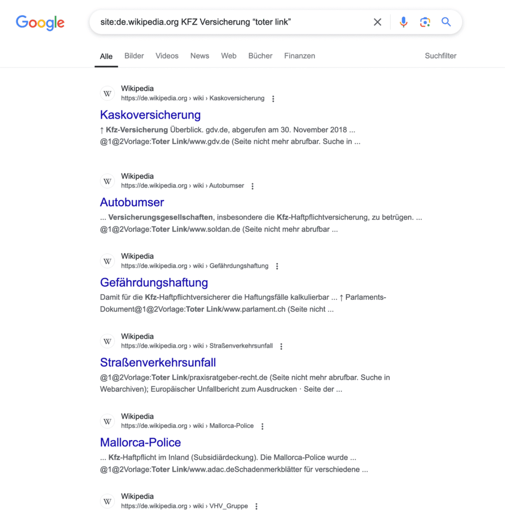 Wikipedia: Toter Link Kfz Versicherung